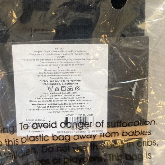 FRYE Bamboo Blend Boot Socks Gray & Black 2-Pack NWT in packaging unopened - Picture 4 of 5